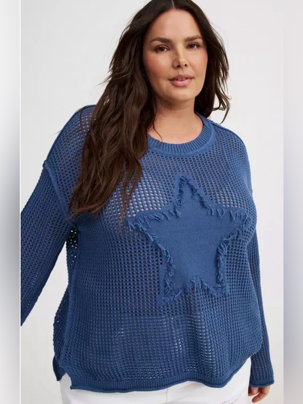 Torrid distressed star, Crew Neck Pullover, cotton - blue - size 1 (1X/14-16)